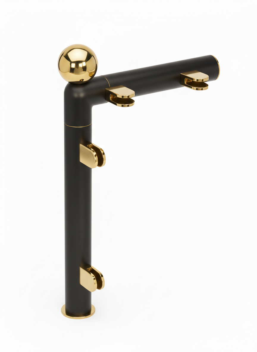 Edelstahl Hustenschutz Tresenstütze mit Ablage in Antraziht/ Messing Design mit Kugel